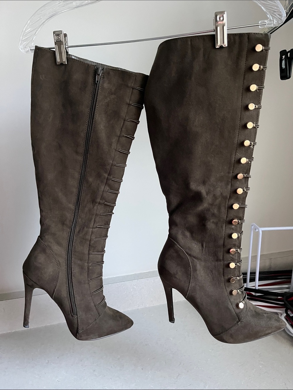 JustFab Brown Over-the-Knee Lace-Up Stiletto Boots